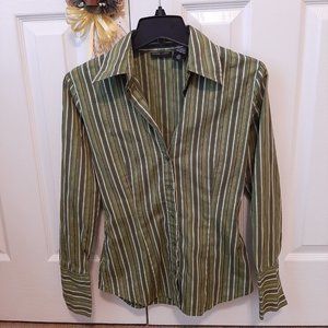 New York & Company Strech Green Striped Shirt - XS